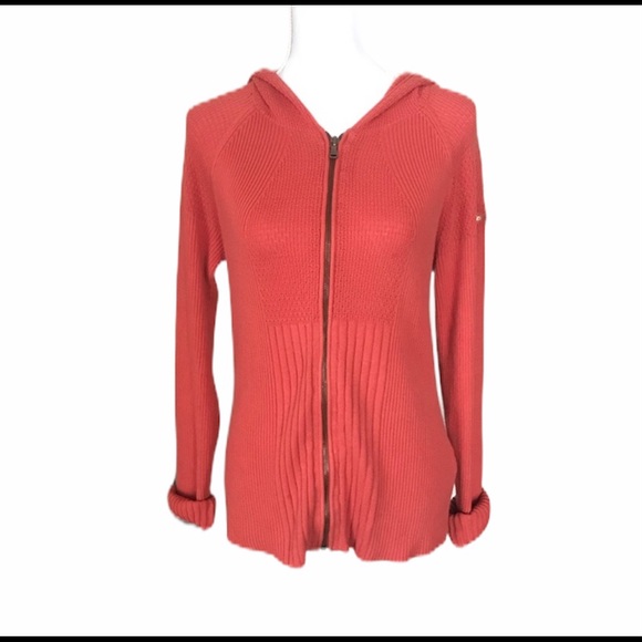 Calvin Klein Sweater XL Full Zip Hooded Knit Burnt Orange Cotton - Picture 3 of 10